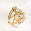 304 Stainless Steel with Imitation Pearl Cuff Open Rings for Women RJEW-Z144-01G-01-2