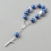 Plastic Imitation Pearl and Porcelain Round Link Metal Virgin Cross Charm Rosary Bracelets BJEW-WH0041-51B-2