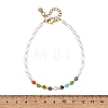 Round Handmade Millefiori Glass and Rice Imitation Pearl Acrylic Beaded Anklets for Women AJEW-AN00859-4
