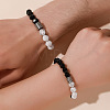Polygon Synthetic Howlite & Natural Black Agate Beaded Stretch Bracelets WG9FB4D-02-3