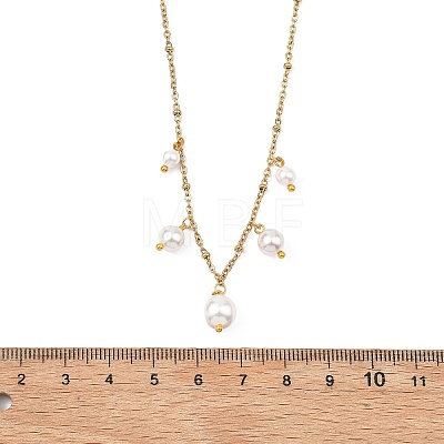 White Round Shell Pearl Pendant 304 Stainless Steel Satellite Chain Necklaces for Women NJEW-JN06100-1