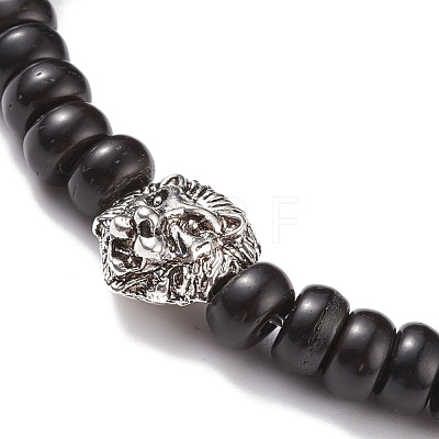 Coconut Shell Beaded Stretch Bracelet with Alloy Lion for Women BJEW-JB08208-1