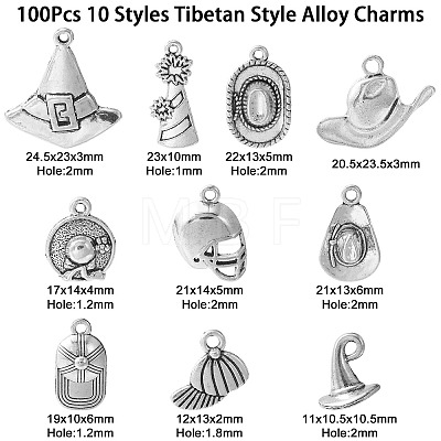 100Pcs 10 Styles Tibetan Style Alloy Pendants TIBEP-CJ0003-09-1