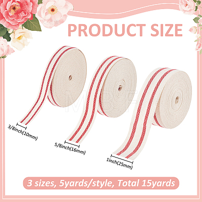 3Rolls 3 Styles Polyester Stripe Ribbon OCOR-ME0001-94-1