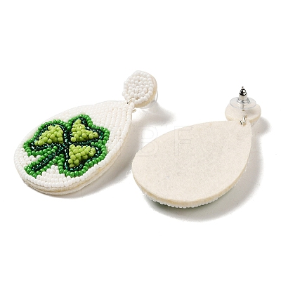 Saint Patrick's Day Glass Seed Beaded Dangle Stud Earrings LS-EJEW-F327-01B-1