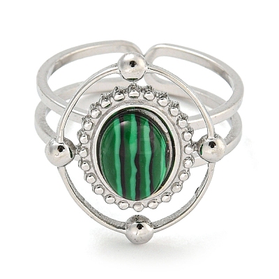 304 Stainless Steel Synthetic Malachite Cuff Rings G-Z056-04P-03-1