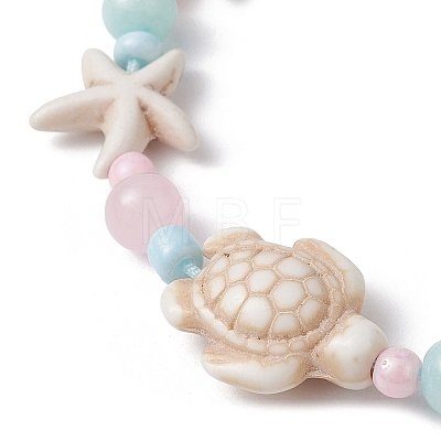 Starfish & Turtle Dyed Natural Malaysia Jade & Synthetic Turquoise Braided Bead Bracelet BJEW-JB09950-1