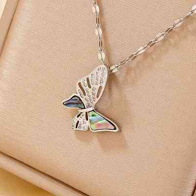 Hollow Out Brass Clear Cubic Zirconia Butterfly Pendant Necklaces QX3520-2-1