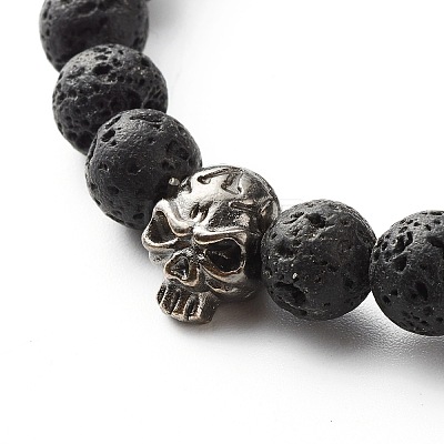 Natural Lava Rock Round Beads Stretch Bracelet BJEW-JB06832-1