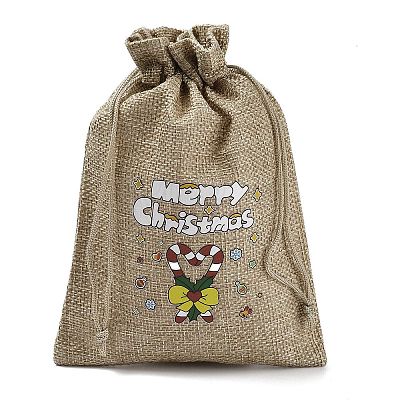 Christmas Printed Burlap Packing Pouches Drawstring Bags ABAG-Q053-02B-12-1