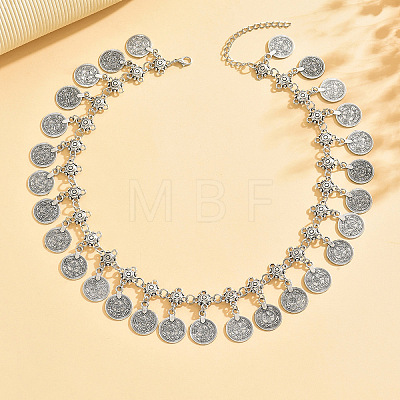Vintage Alloy & Iron Embossed Coin Tassel Necklaces for Women WG1C655-02-1