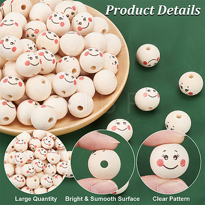   100Pcs Printed Wood European Beads WOOD-PH0002-88A-1