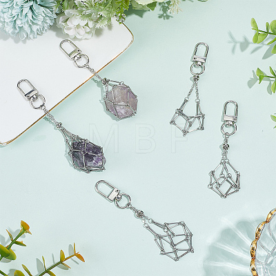 6Pcs 3 Styles Stainless Steel Braided Chain Macrame Pouch Empty Stone Holder Pendant Decorations HJEW-SC0003-05-1
