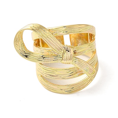 Brass Bowknot Wide Open Cuff Rings for Women RJEW-B062-04G-1