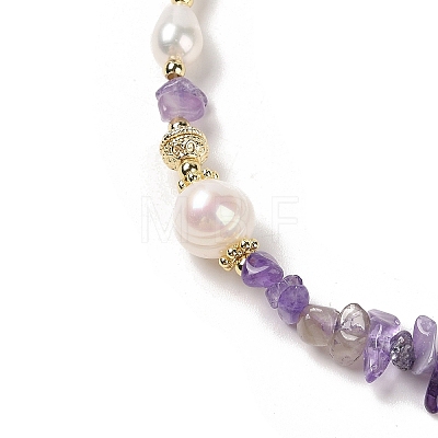 Natural Amethyst & Pearl Beaded Necklaces NJEW-L119-09G-1