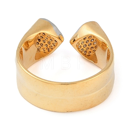 Heart Brass Micro Pave Clear Cubic Zirconia Open Cuff Ring for Women X-RJEW-Q819-20G-1