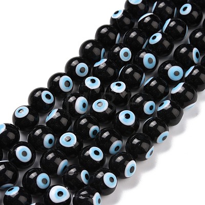 Handmade Evil Eye Lampwork Round Bead Strands LAMP-L055-10mm-28-1