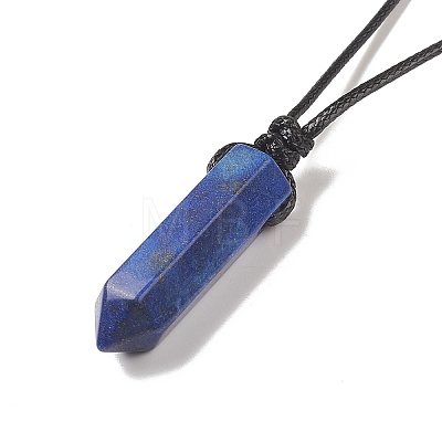 Natural Lapis Lazuli Bullet Pendant Necklace with Waxed Cords for Women NJEW-M196-02E-1