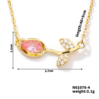 Fashionable Brass Pave Cubic Zirconia Tulip Flower Pendant Necklaces for Women SG6525-4-1