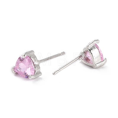 Dainty Heart Pink Cubic Zirconia Stud Earrings for Her EJEW-C002-11P-RS-1
