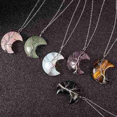 6Pcs 6 Style Natural & Synthetic Gemstone Tree of Life Wire Wrapped Pendants G-SZ0001-66-1