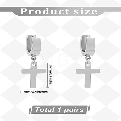 2Pcs 304 Stainless Steel Cross Hoop Earrings for Women EJEW-LP0001-12P-1