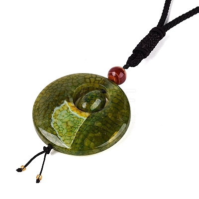 Adjustable Natural Agate Flat Round Pendant Necklaces NJEW-Q350-01A-1