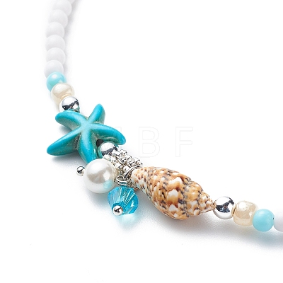 4Pcs 4 Style Natural Pearl & Shell & Dyed Synthetic Turquoise Beaded Necklaces Set NJEW-JN04039-1