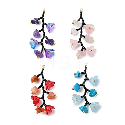 Glass & Glass Seed Beads & Gemstone Big Pendants PALLOY-MZ01335-1