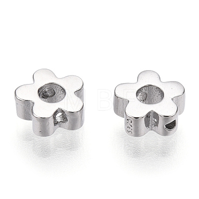 Rhodium Plated 925 Sterling Silver Beads STER-T004-74P-1