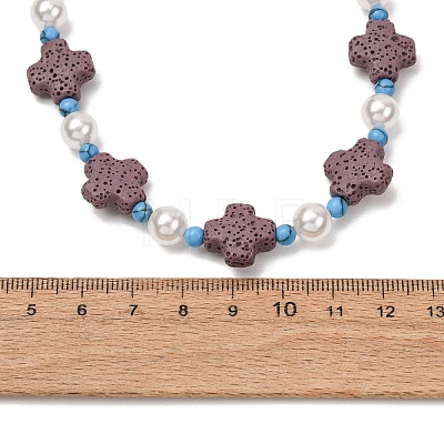 Dyed Natural Lava Rock & Round Synthetic Turquoise & Imitation Pearl Beaded Necklaces GG-CBA922D-07A-1