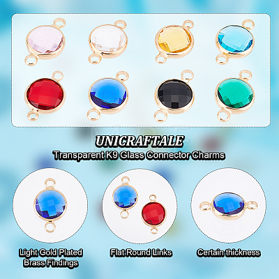 Unicraftale 32Pcs 8 Colors Transparent K9 Glass Connector Charms GLAA-UN0001-14-1