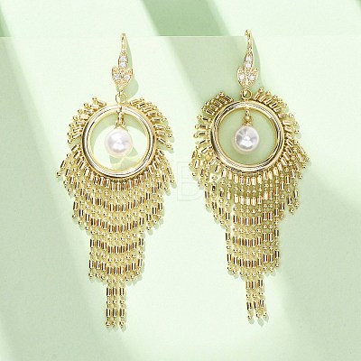 Brass Micro Pave Cubic Zirconia Dangle Earrings KK-CBADE12-05G-1