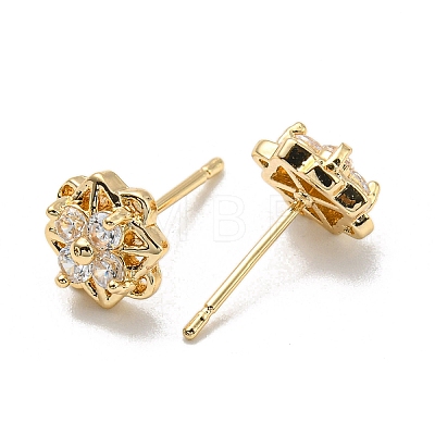 Brass with Clear Cubic Zirconia Stud Earrings EJEW-B035-01KCG-1