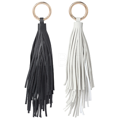 2Pcs 2 Colors PU Leather Tassel Pendan Keychains FIND-CL0001-88C-1