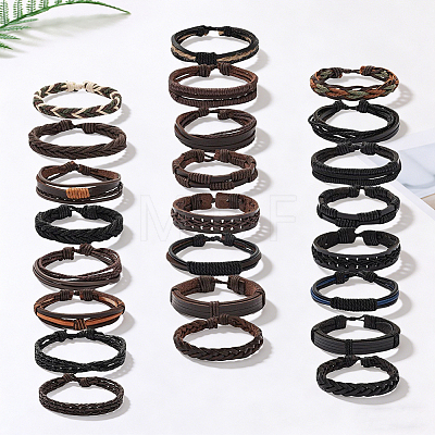 24Pcs 24 Style Adjustable Braided Imitation Leather Cord Bracelets Set for Men BJEW-WH20009-25-1