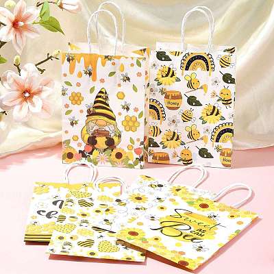 12Pcs 6 Colors Bees Theme Rectangle Paper Bags CARB-FS0001-08-1