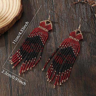 Handmade Bohemian Glass Seed Beads Long Dress Tassel Dangle Earrings MO3708-2-1