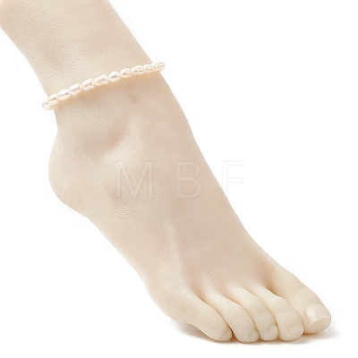 Natural Pearl Rice Beaded Anklets AJEW-AN00534-1