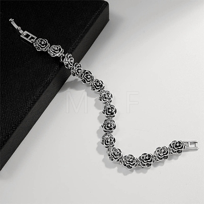 Vintage Alloy Rose Flower Link Chain Bracelet for Women BJEW-A140-01AS-1