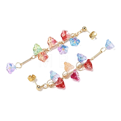 Brass Glass Beads Flower Dangle Stud Earrings EJEW-JE06569-1