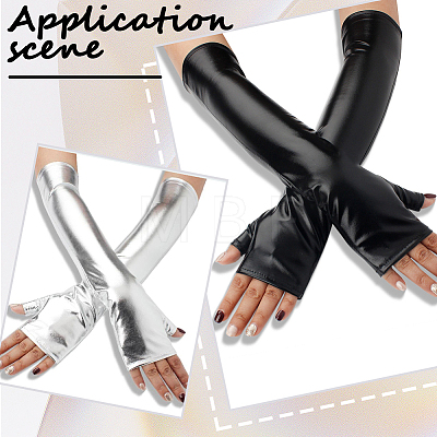 2 Pairs 2 Colors Polyester Long Fingerless Gloves AJEW-CL0006-23-1