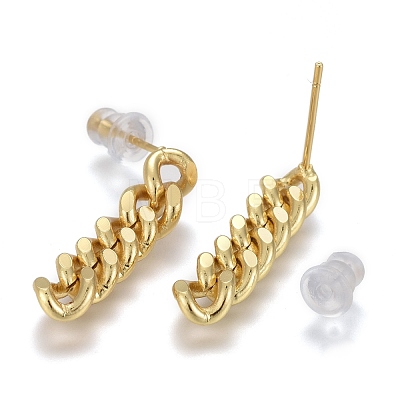 Brass Curb Chain Dangle Stud Earrings EJEW-F260-07B-G-1