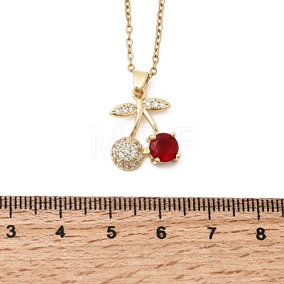 Brass Pave Clear and Red Cubic Zirconia Cherry Pendant 304 Stainless Steel Cable Chain Necklaces for Women NJEW-H092-05G-1