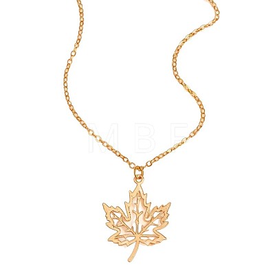 Alloy Hollow Out Maple Leaf Pendant Cable Chain Necklaces for Women WG239E5-01-1