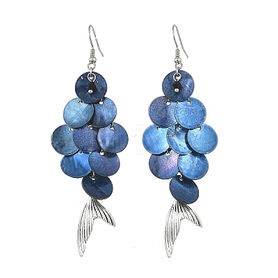 Glass & Natural Akoya Shell Dangle Earrings for Women EJEW-JE07498-1