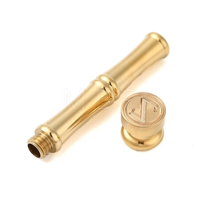 Golden Tone Brass Wax Seal Stamp Head with Bamboo Stick Shaped Handle STAM-K001-05G-Z-1