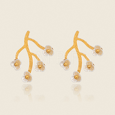 304 Stainless Steel Shell Flower Stud Earrings BV7719-1