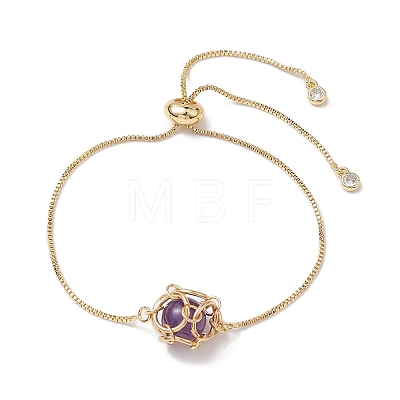 Round Natural Mixed Gemstone Macrame Pouch Link Bracelets BJEW-JB10653-01-1