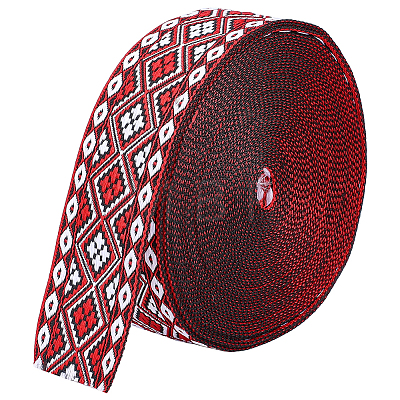 10 Yards Rhombus Vintage Jacquard Polyester Ribbon OCOR-ME0001-81B-1